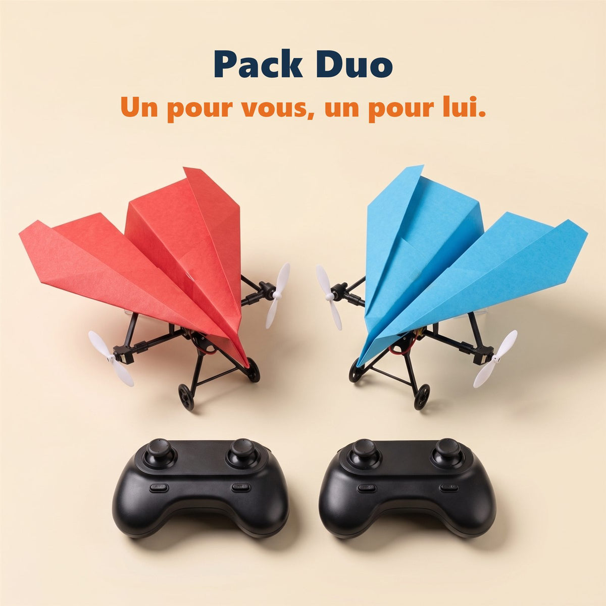 Pack Duo Plipilote : deux avions en papier télécommandés et deux télécommandes