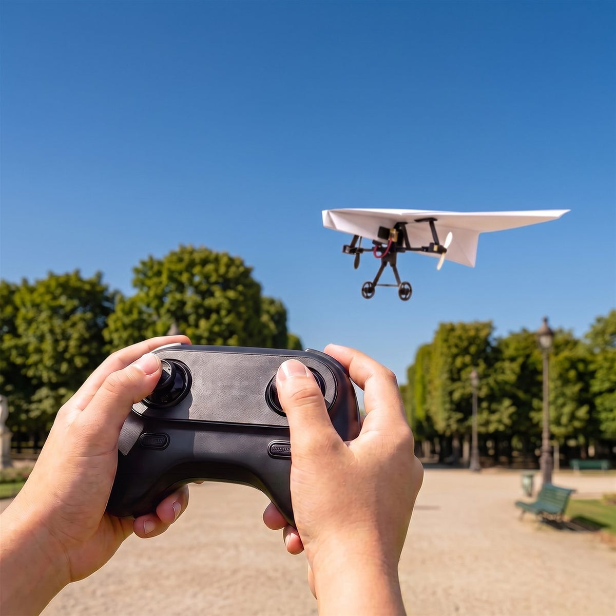 Pilotage d'un avion en papier avec une vraie télécommande